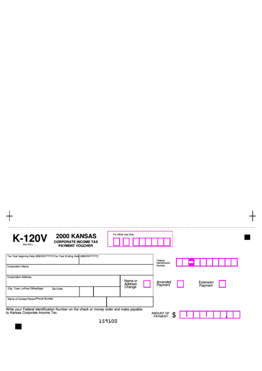 Form K-120v - Kansas Corporate Income Tax Payment Voucher - 2000 Printable pdf