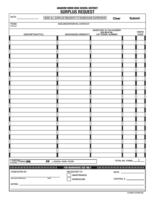 Fillable Form 625 - Surplus Request printable pdf download