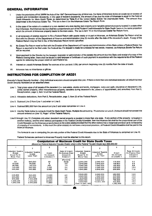 Instructions For Completion Of Ar321 printable pdf download