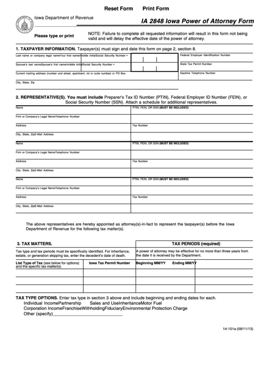 Fillable Form Ia 2848 - Iowa Power Of Attorney Form Printable pdf