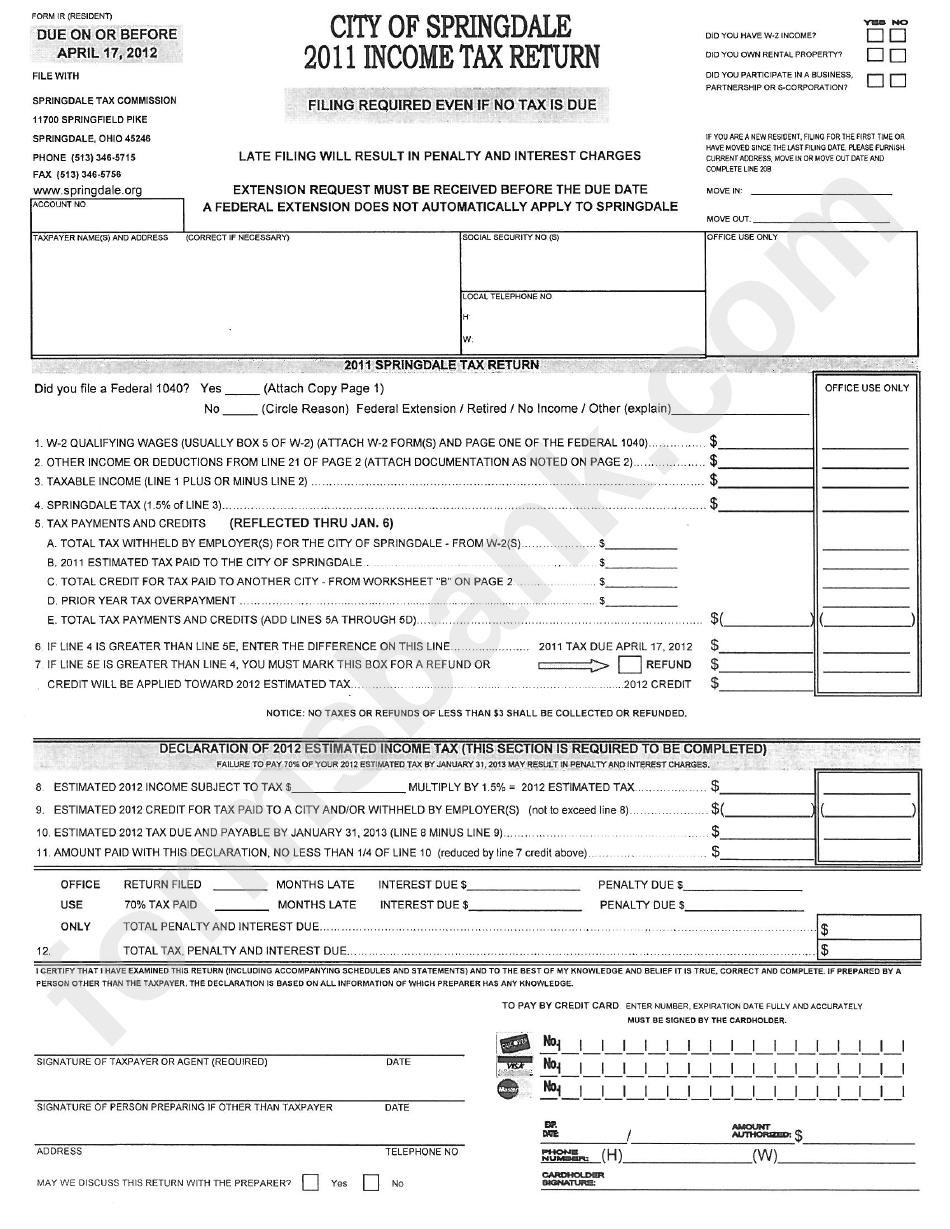 Form Ir (Resident) - Income Tax Return - 2011