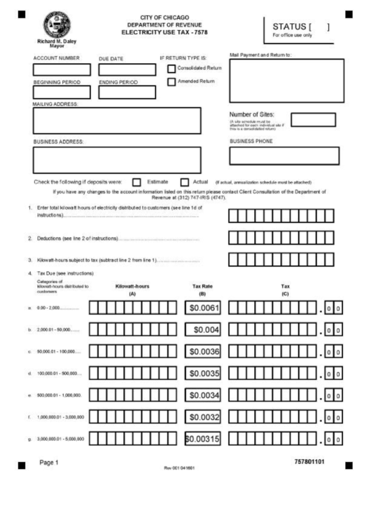 Form 7578 - Electricity Use Tax Printable pdf