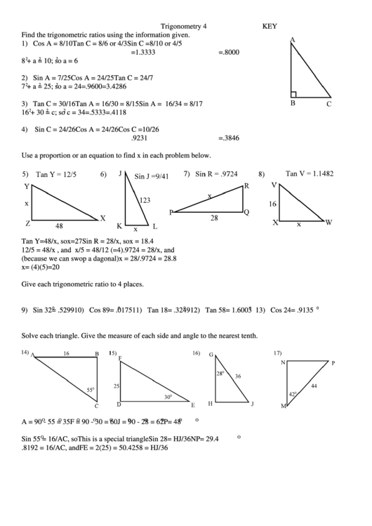 Trigonometry 4 Worksheet printable pdf download