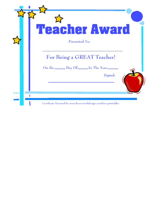 Teacher Award Certificate Printable pdf