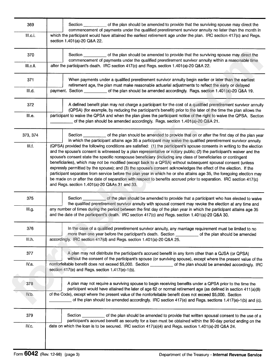 Form 6042 - Employee Plan Deficiency Checksheet Attachment #3 Joint And Survivor