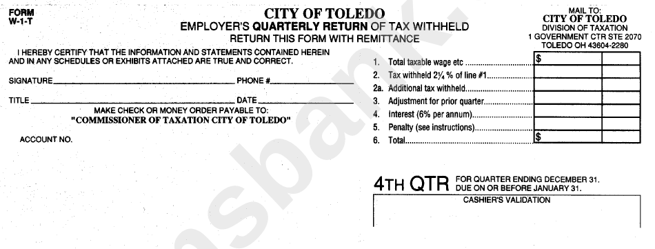Form W-1-T - City Of Toledo Employer