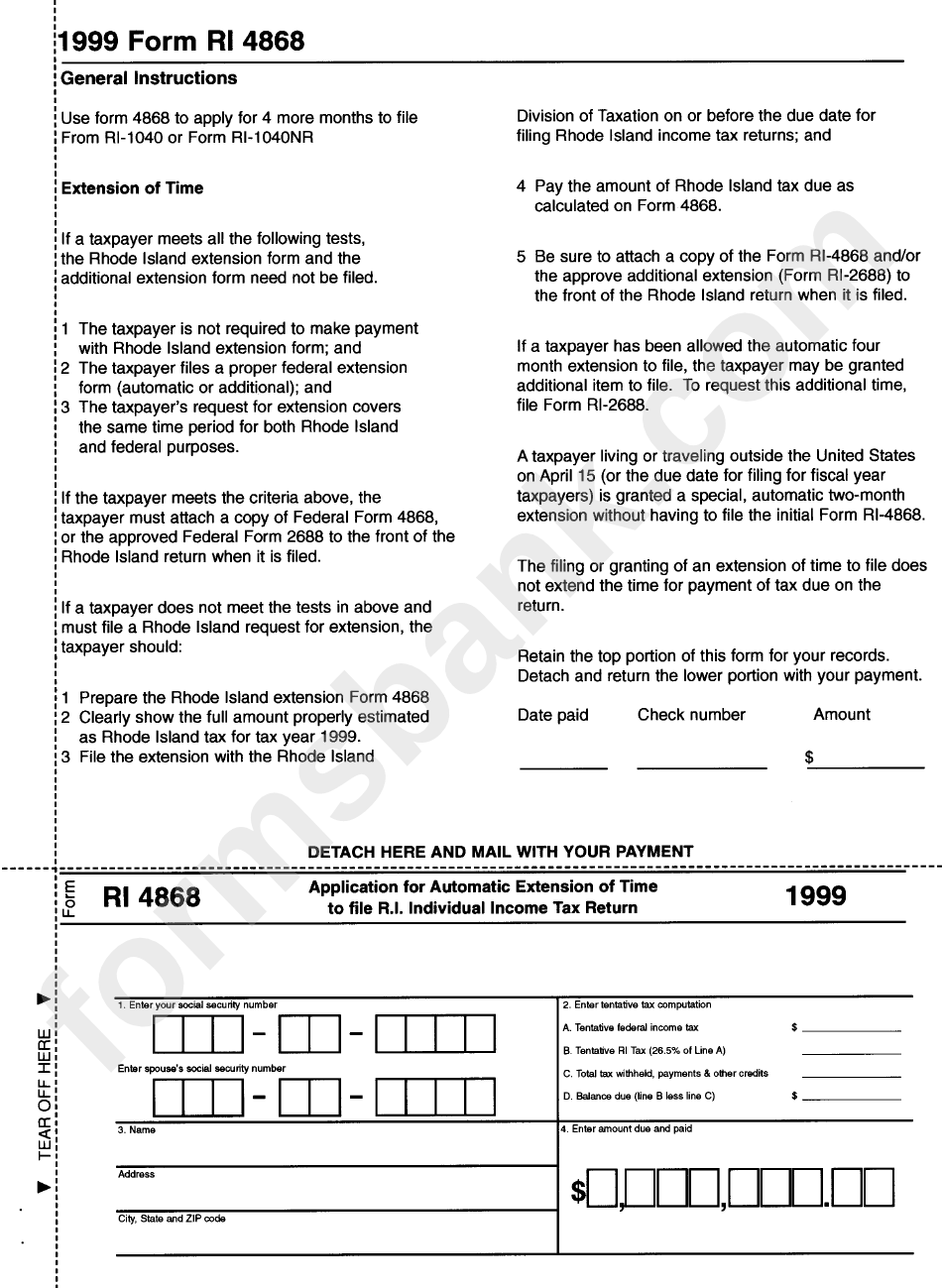 Form Ri-4868 Application For Automatic Extension Of Time To File R.i ...