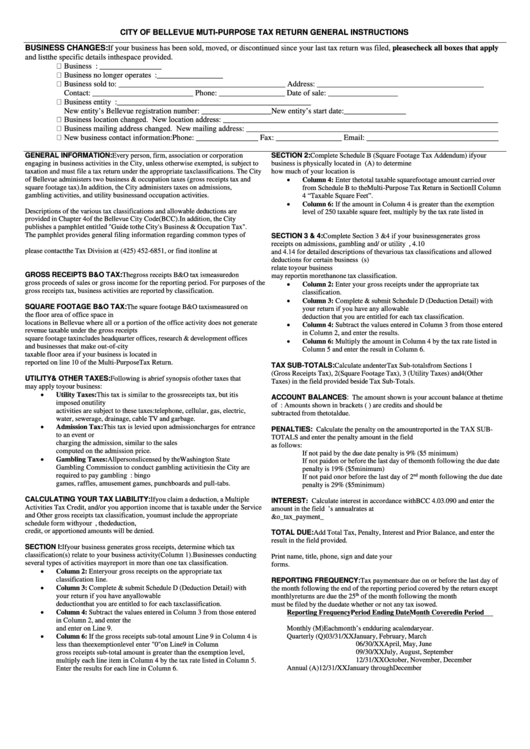 City Of Bellevue Muti-Purpose Tax Return General Instructions Printable pdf