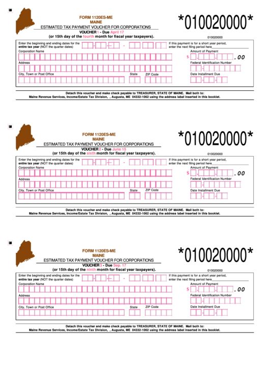 Form 1120es-Me - Estimated Tax Payment Voucher For Corporations, Form 1120ext-Me - Extension Payment Voucher For Maine Corporate Income Tax - 2000 Printable pdf