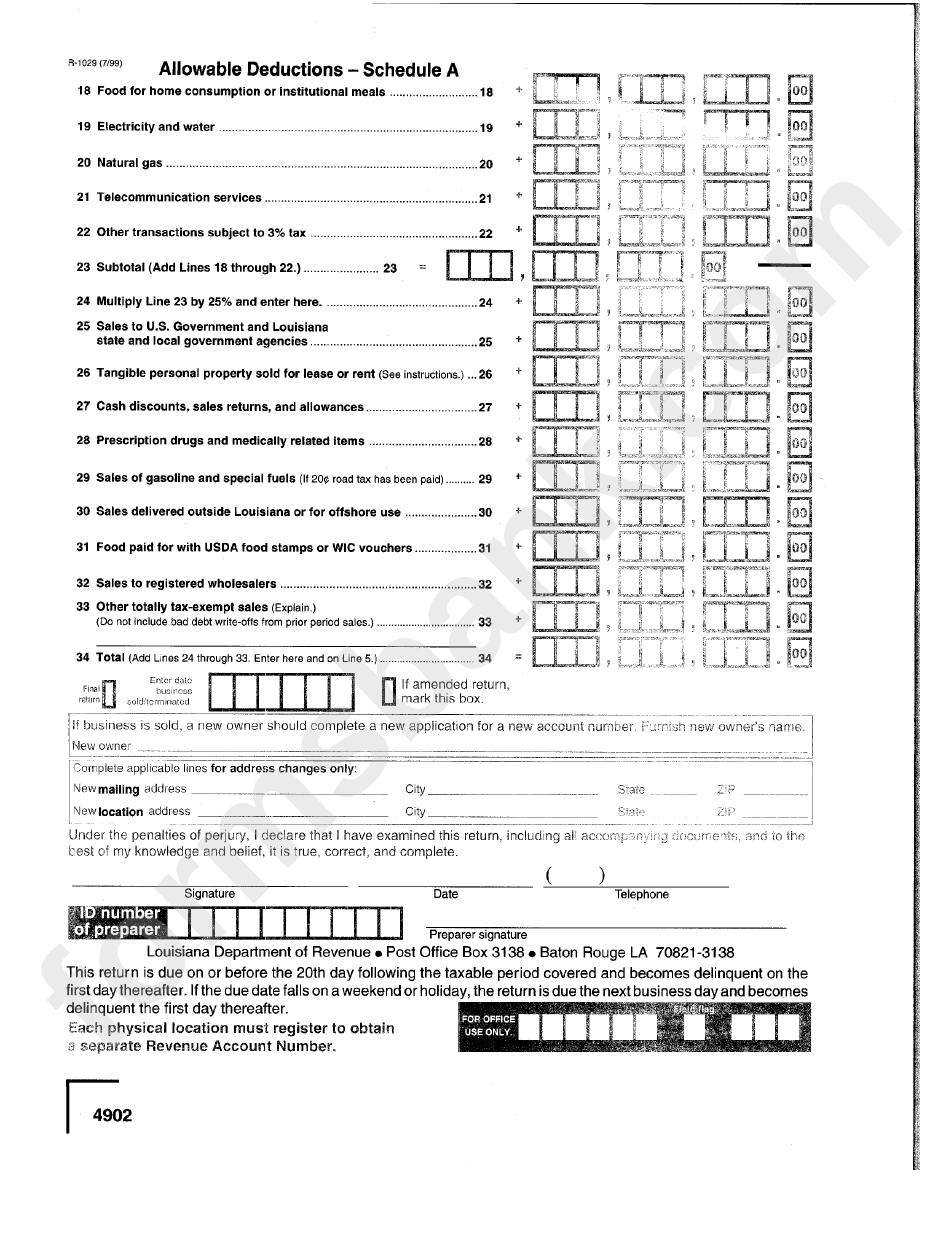 Form R-1029 - State Of Louisiana Sales Tax Return - Department Of Revenue