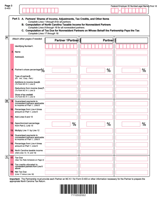 Form D-403 - North Carolina Tax Return Printable pdf