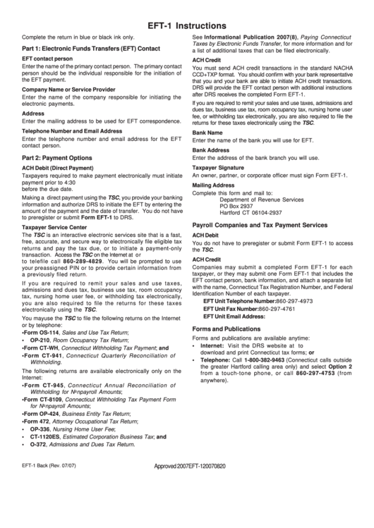Instructions For Form Eet-1 - Connecticut Department Of Revenue Printable pdf