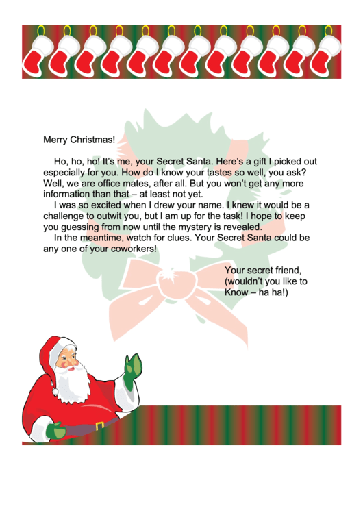 Secret Santa Letter For Office Template Printable pdf