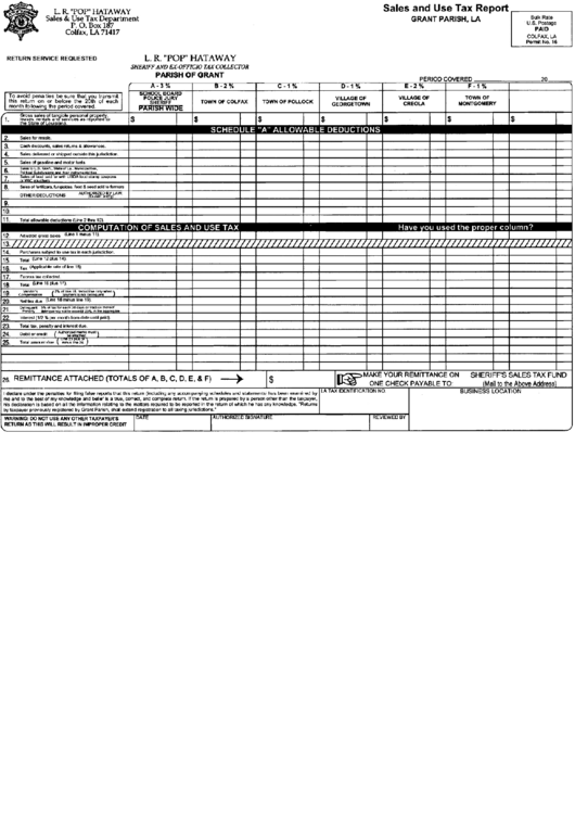 Sales And Use Tax Report Grant Parish, Louisiana printable pdf download