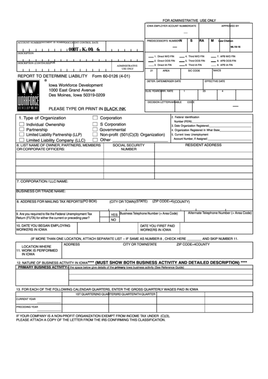 Form 60-0126 - Report To Determine Liability Printable pdf