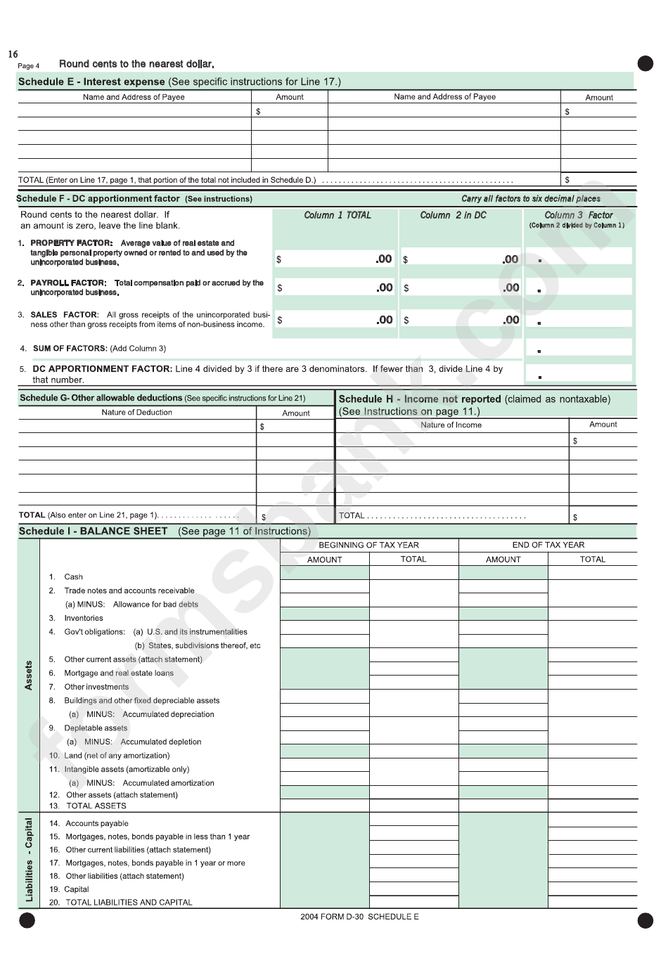 Form D-30 - Unincorporated Business Franchise Tax Return - 2004