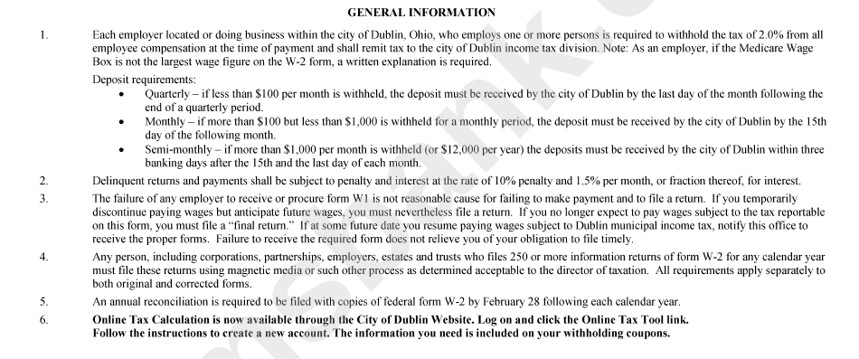 Withholding Tax Worksheet - City Of Dublin, Ohio