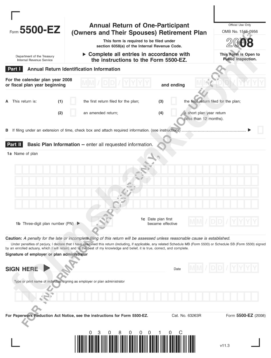 Form 5500-Ez Draft - Annual Return Of One-Participant(Owners And Their Spouses) Retirement Plan - 2008