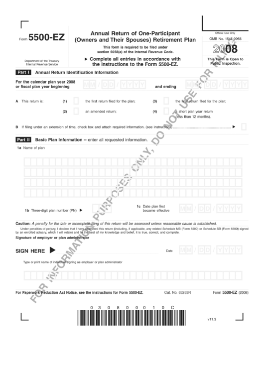 Form 5500-Ez Draft - Annual Return Of One-Participant(Owners And Their Spouses) Retirement Plan - 2008 Printable pdf