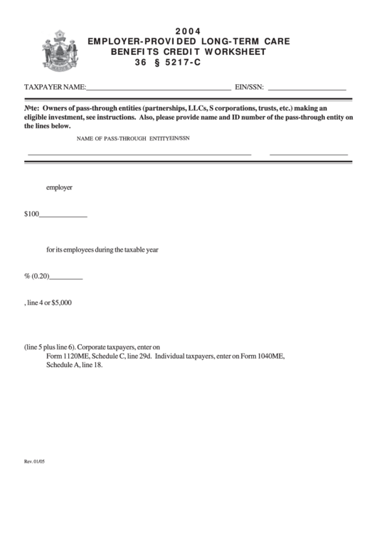 Employer-Provided Long-Term Care Benefits Credit Worksheet - 2004 Printable pdf