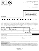 Food & Beverage Tax Return Form - City Of Thomasville - 2011