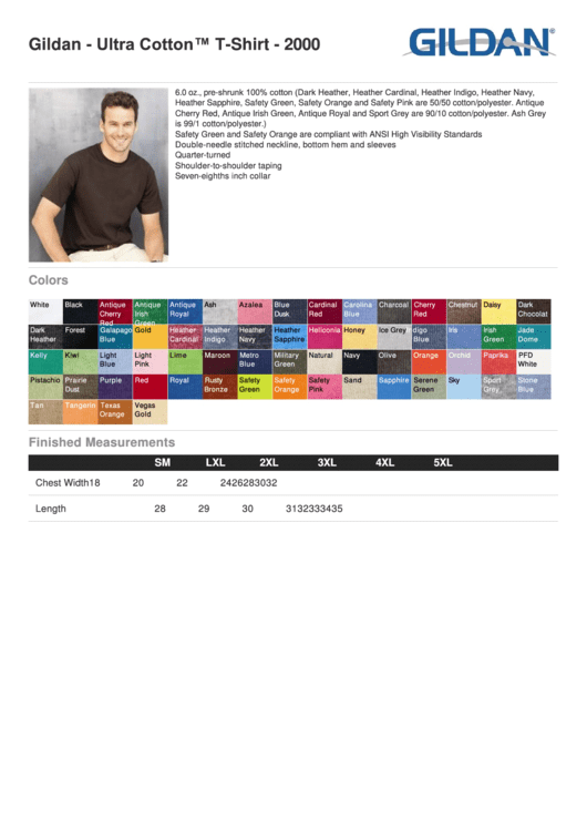 Gildan T-Shirt Size Chart Printable pdf