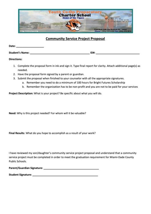Community Service Project Proposal - Miami-Dade County Printable pdf