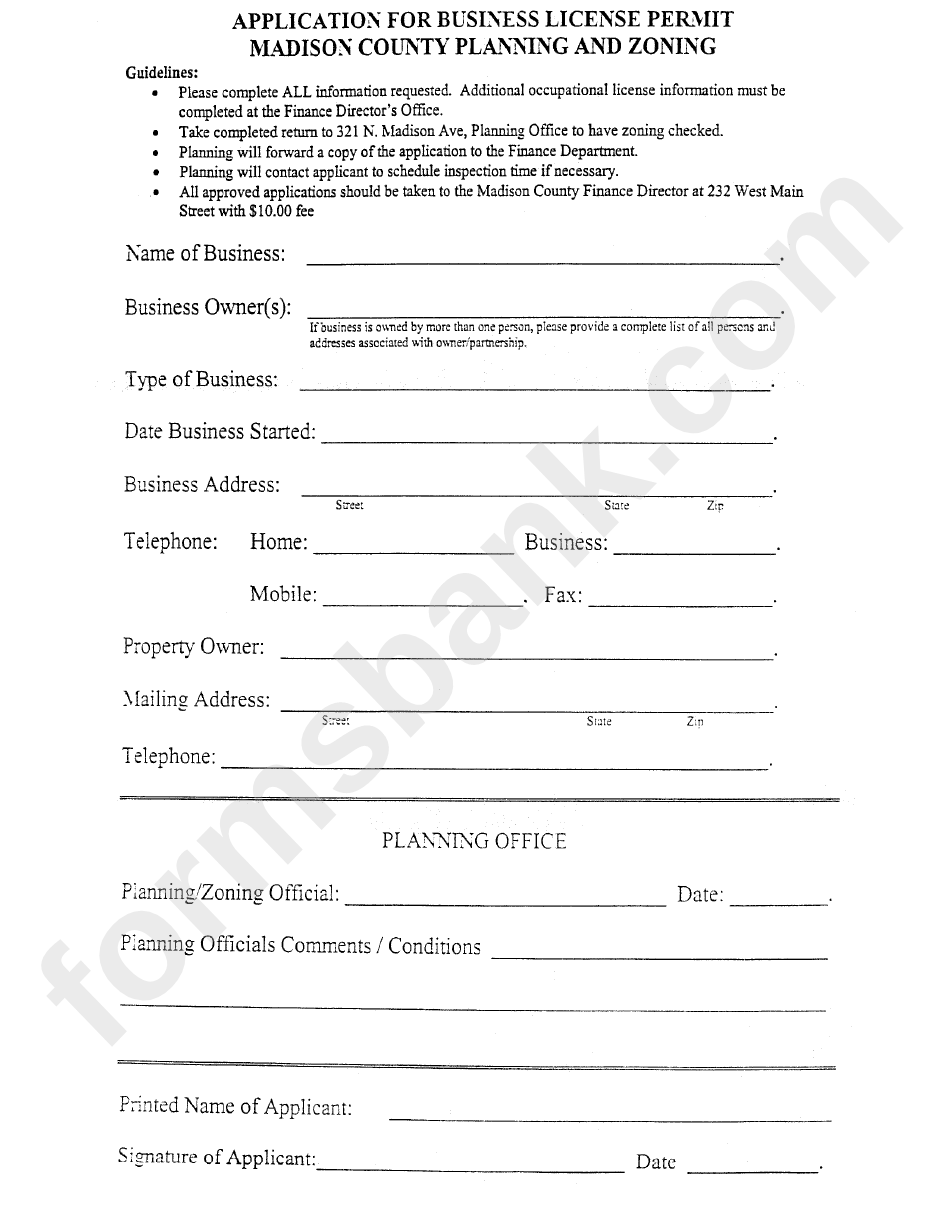 Application For Business License Permit - Madison County, Kentucky Planning And Zoning