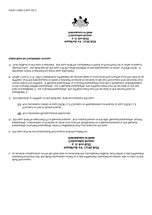 Instructions For Form Dscb:15-8201a - Pennsylvania Department Of State Printable pdf