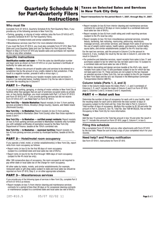 Quarterly Schedule N For Part-Quarterly Filers Instructions printable ...