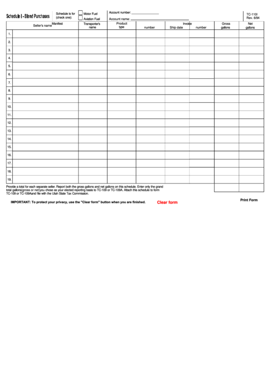 Fillable Form Tc-110i - Schedule I - Blend Purchases - 1994 Printable pdf