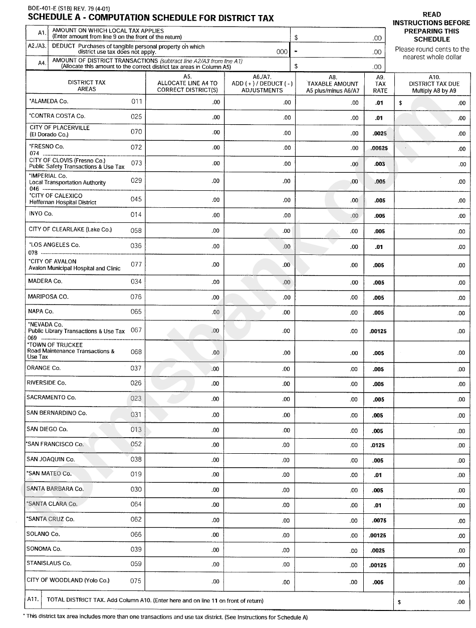 Form Boe-401-E - State, Local And District Consumer Use Tax Return