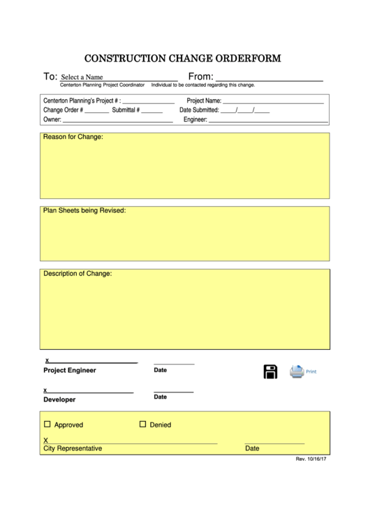 Fillable Construction Change Order Form Printable pdf