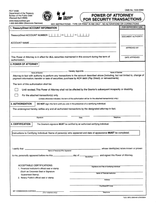 Form Pd F 5188 Power Of Attorney For Security Transactions Printable