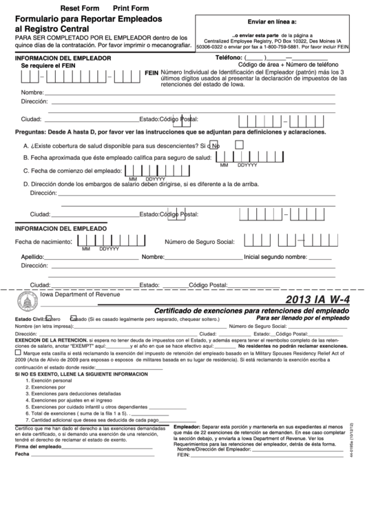 Fillable Formulario Para Reportar Empleados Al Registro Central - Iowa Department Of Revenue Printable pdf