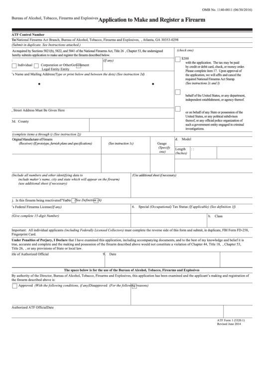 Atf Form 1 (5320.1) - Application To Make And Register A Firearm - U.s. Department Of Justice