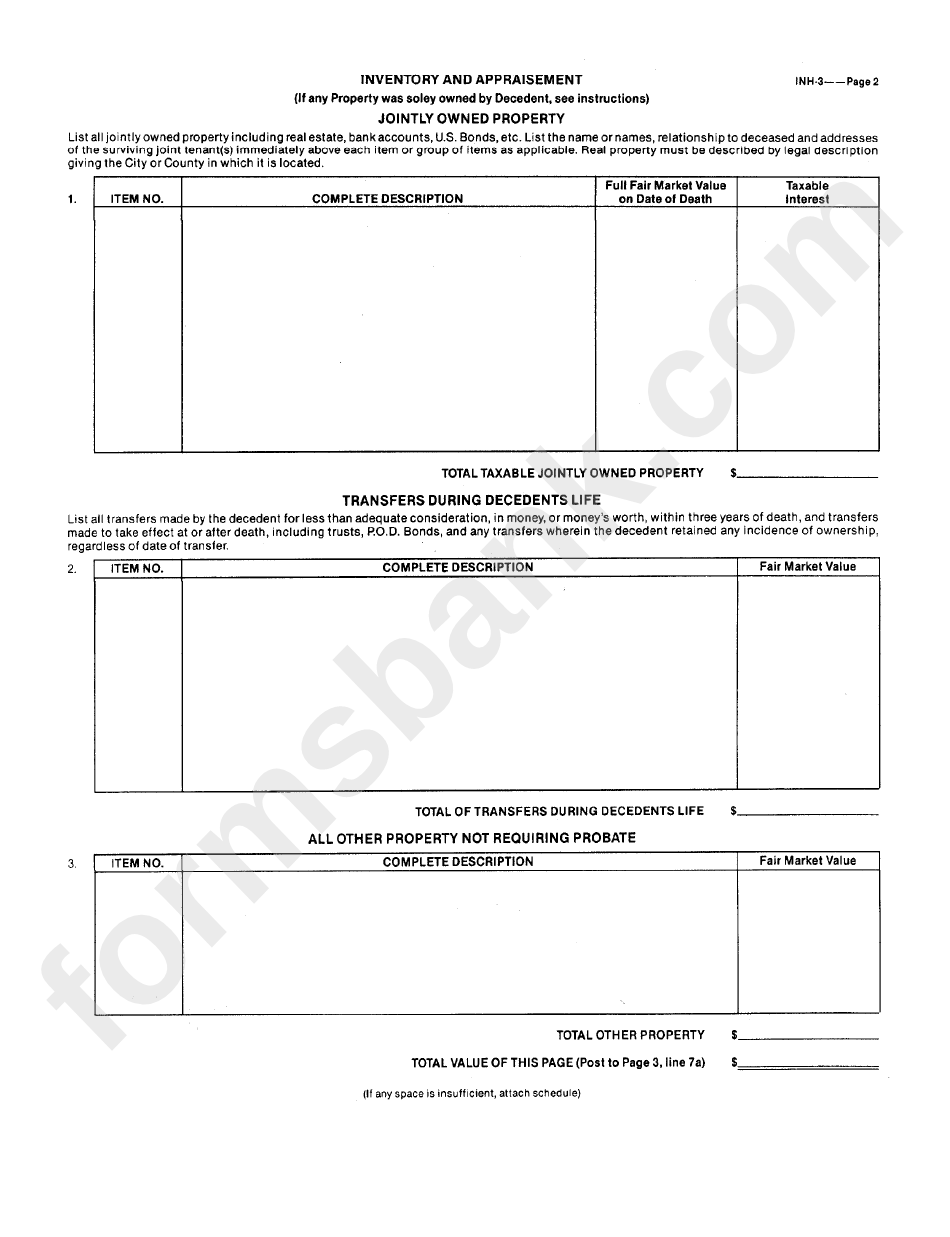 Form Inh-3 - Application For Determination Of Inheritance Tax