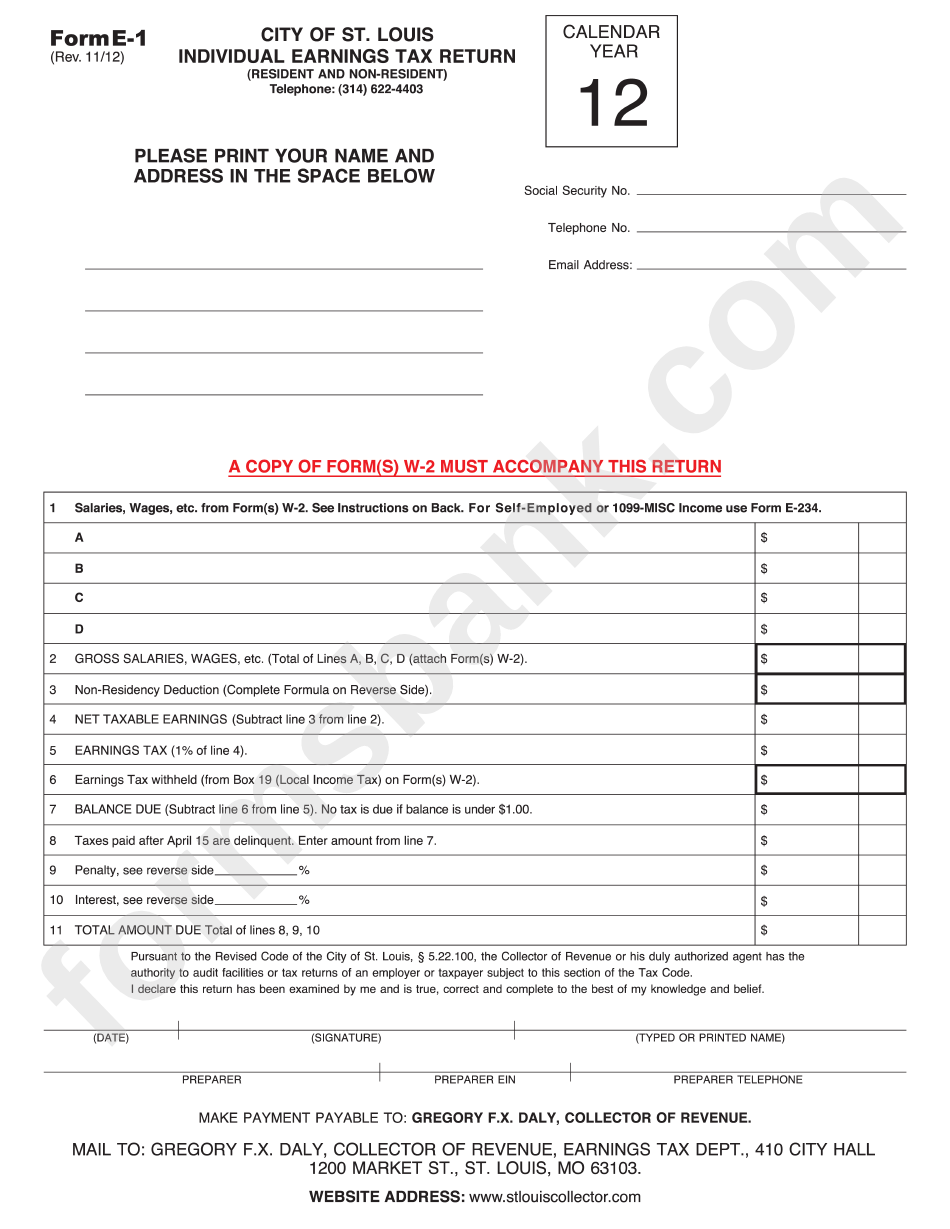 Form E-1 - Individual Earnings Tax Return - 2012