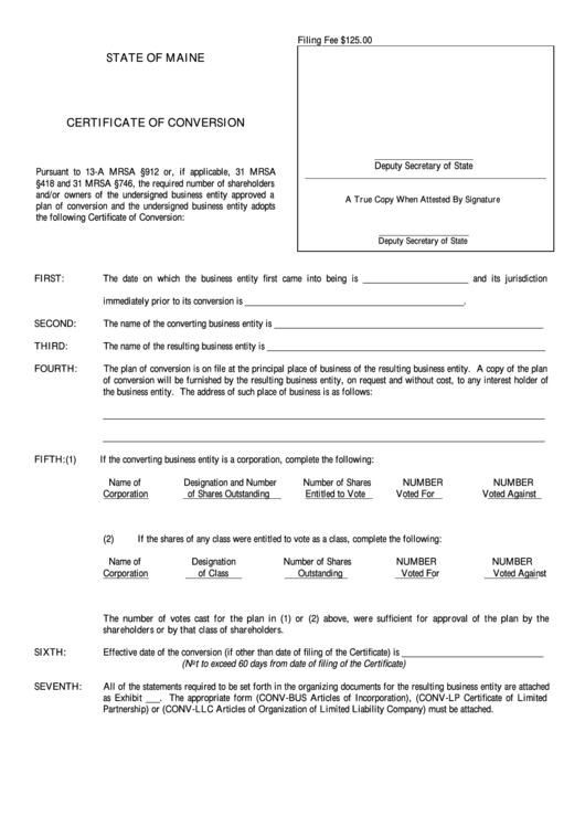 Form Conv - Certificate Of Conversion