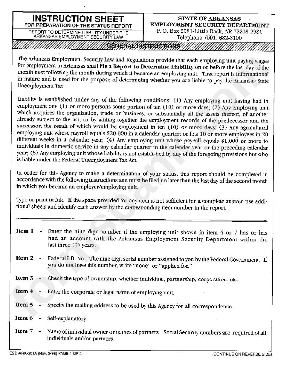 Instructions Sheet For Preparation Of The Status Return