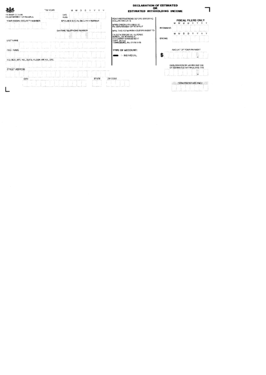 Form Pa-40esr - Declaration Of Estimated Or Estimated Withholding Income - Pa Department Of Revenue Printable pdf