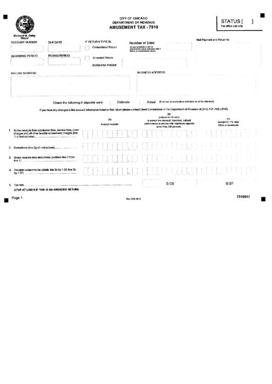 Amusment Tax - 7510 - Department Of Revenue - City Of Chicago Printable pdf