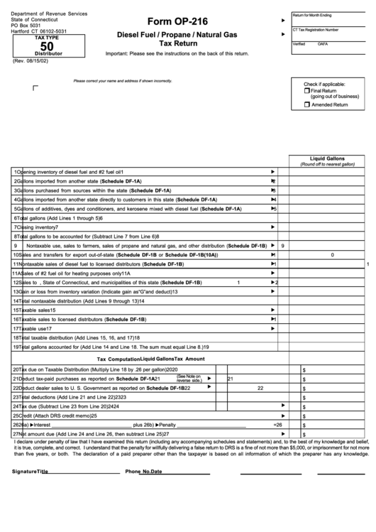 Form Op-216 - Diesel Fuel / Propane / Natural Gas Tax Return Printable pdf