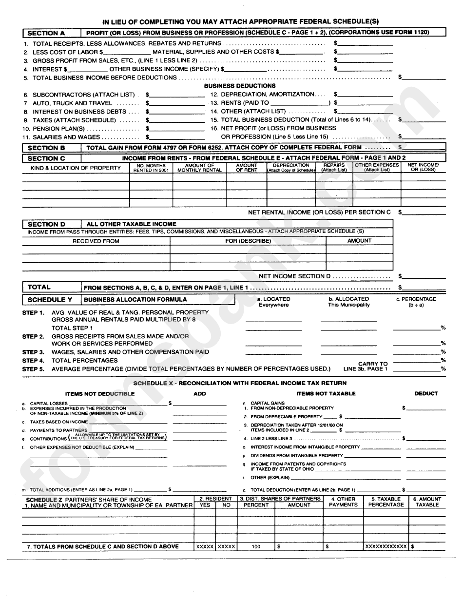 Form Br - Business Income Tax Return - 2001