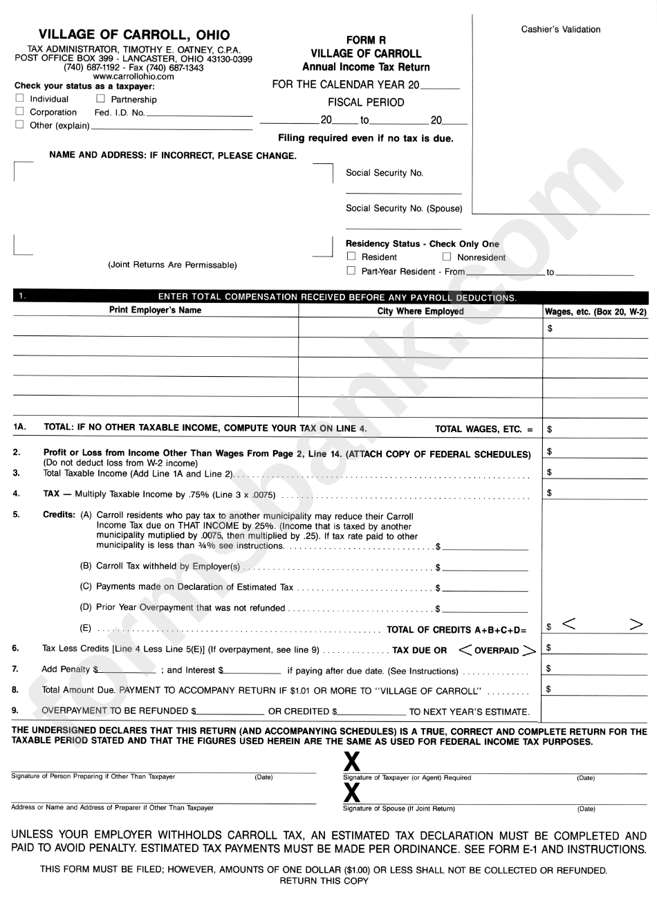 Form R Annual Income Tax Return Printable Pdf Download