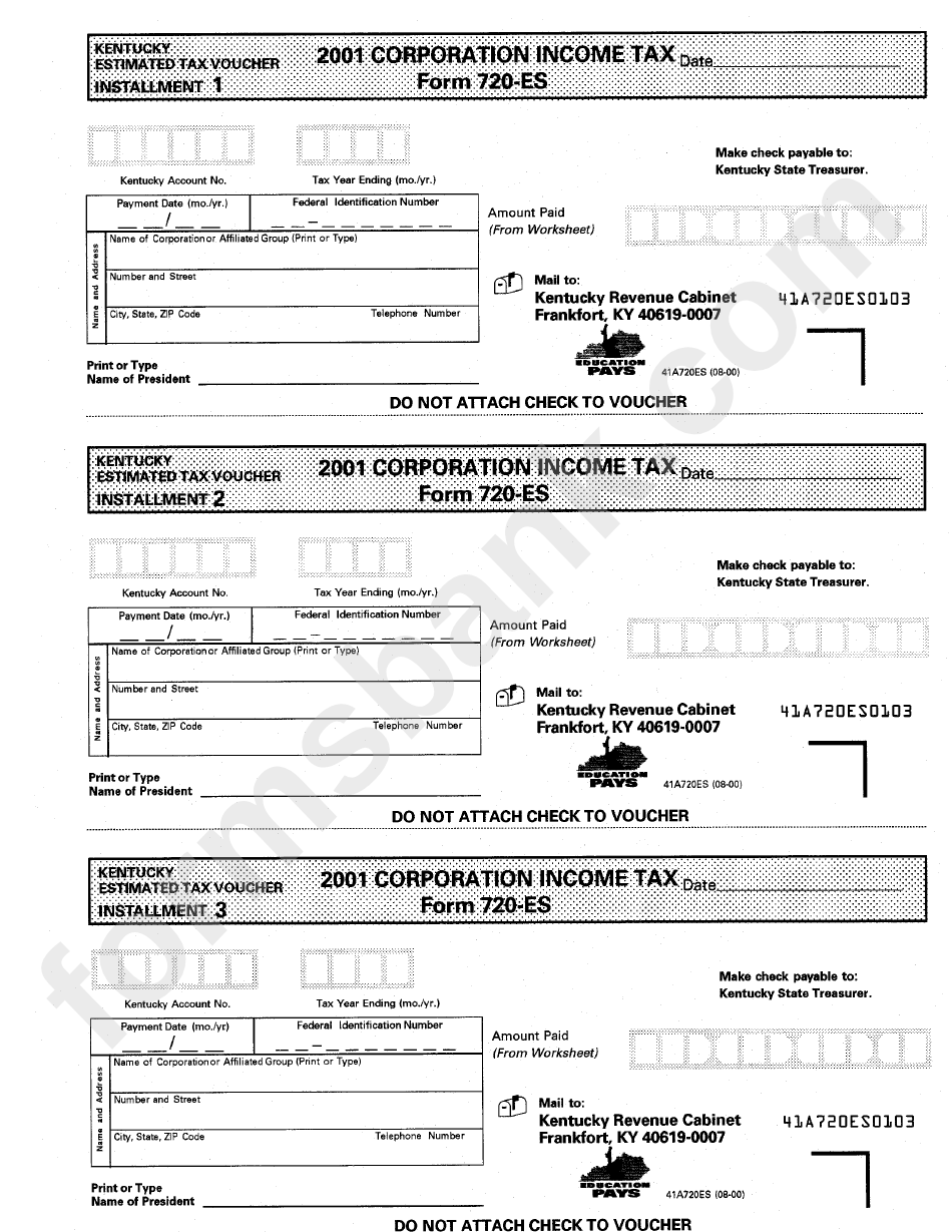 Form 720-Es - Corporation Income Tax - 2001