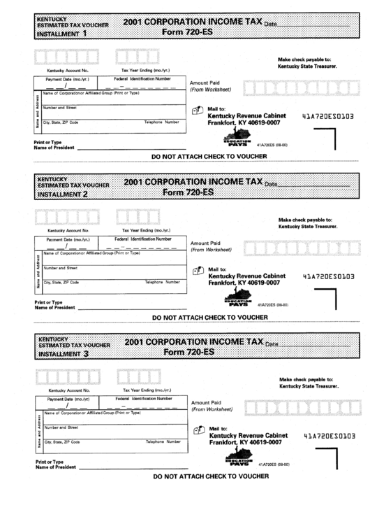Form 720-Es - Corporation Income Tax - 2001 Printable pdf