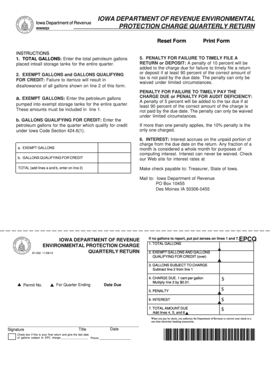 Fillable Form Epcq - Protection Charge Quarterly Return - Iowa Department Of Revenue Printable pdf