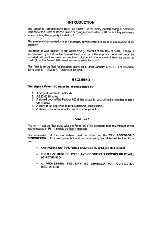 Form T-77 Instructions Printable pdf