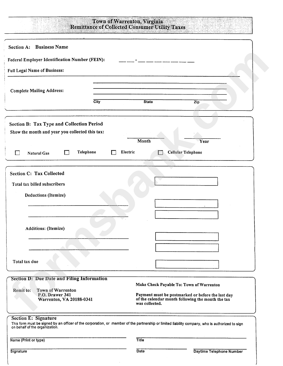 Remittance Of Collected Consumer Utility Taxes - Town Of Warrenton